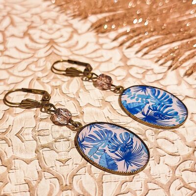 Pendientes de perla con diseño de monstera, resina, latón, bronce, jungla, regalo para el Día de la Madre, regalo para mamá, regalo para maestra, Navidad.