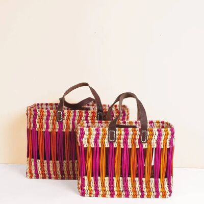 Decorative Reed Basket, Pink and Orange Stripe