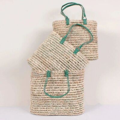 Panier à anses en cuir plissé – Vert sauge