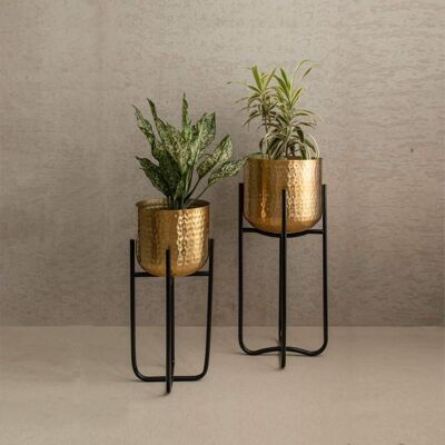 Vaso da fiori in metallo dorato con supporto - Ritu