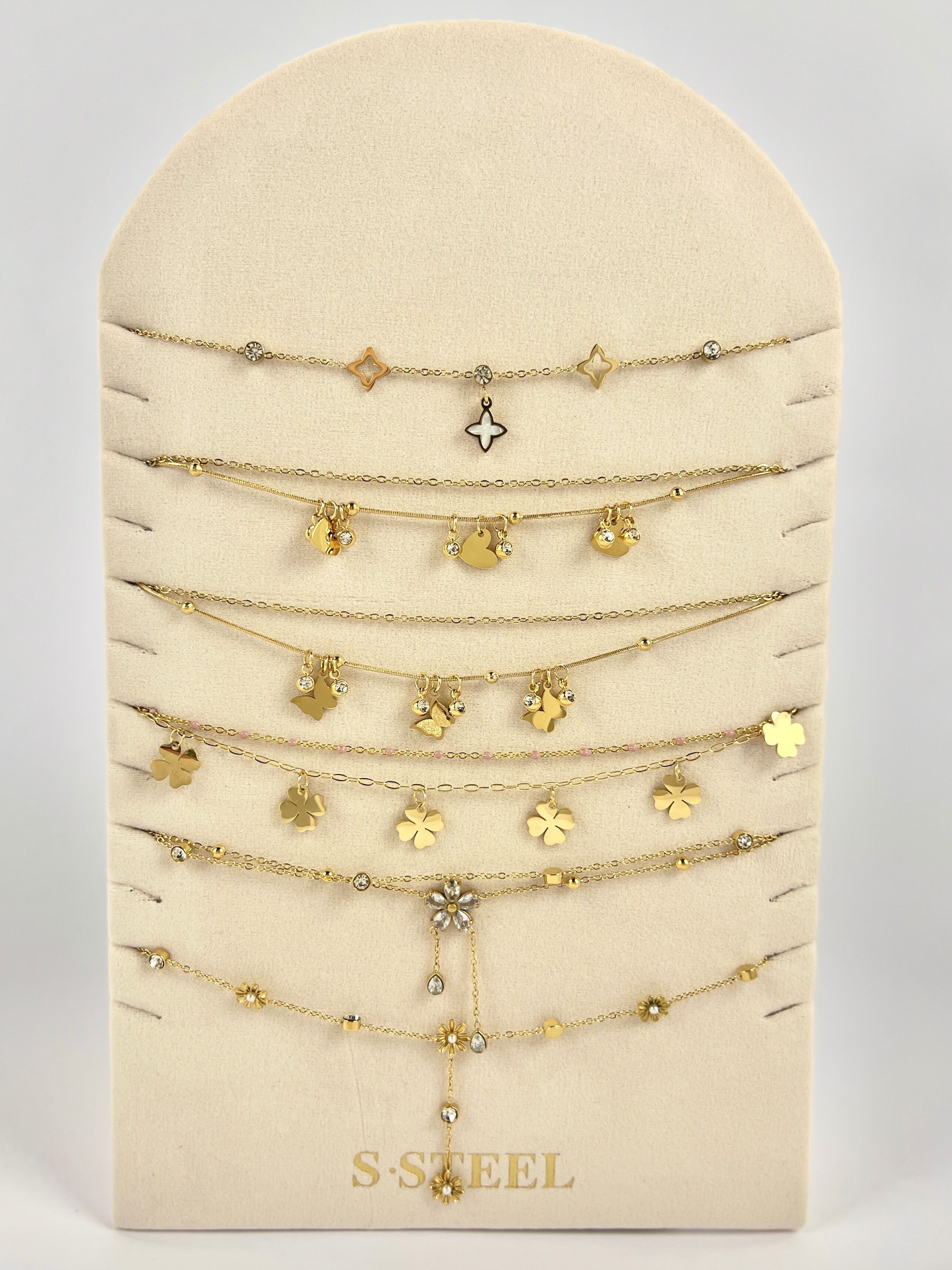 Set of 6 Charm Anklets - Stainless Steel