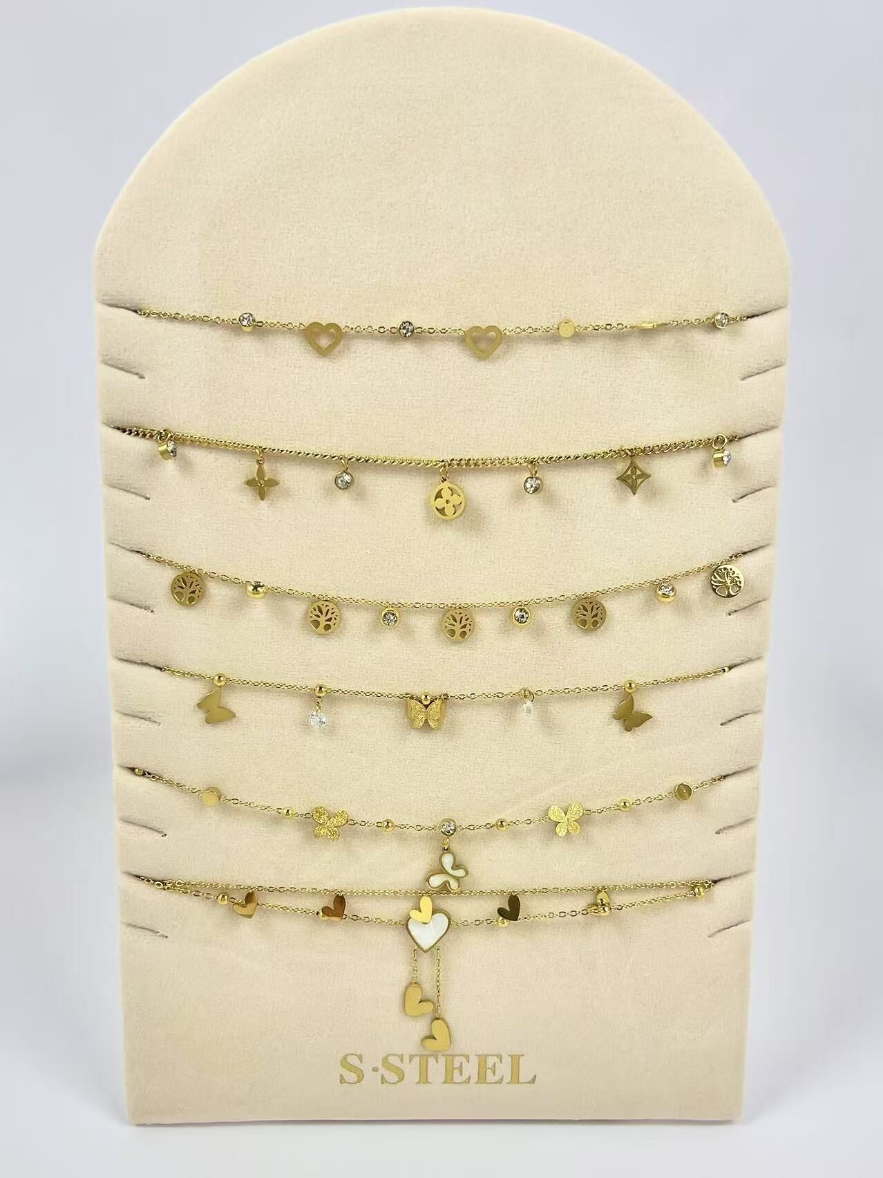 Set mit 6 Charm-Fußkettchen – Edelstahl