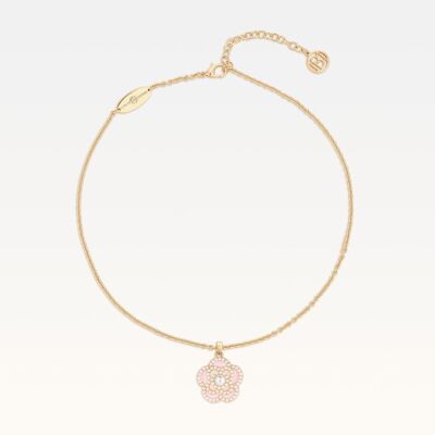Collar de perlas camelia rosa ruborizada bañado en oro MB Signature