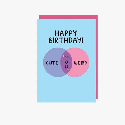 Carte d'anniversaire mignonne et bizarre avec diagramme de Venn