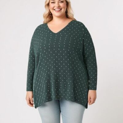 Plus size green sweater with raised polka dots (T82830)