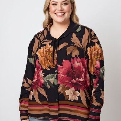 Camicia in seta taglie forti con stampa nera (TB39004)