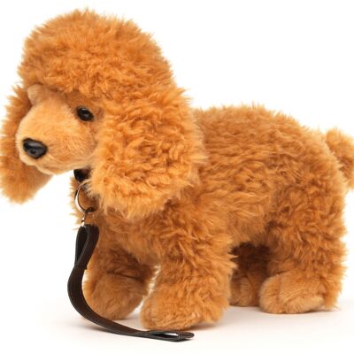 Poodle light brown, standing (with leash) - 30 cm (length) - Keywords: dog, pet, plush, stuffed toy, cuddly toy