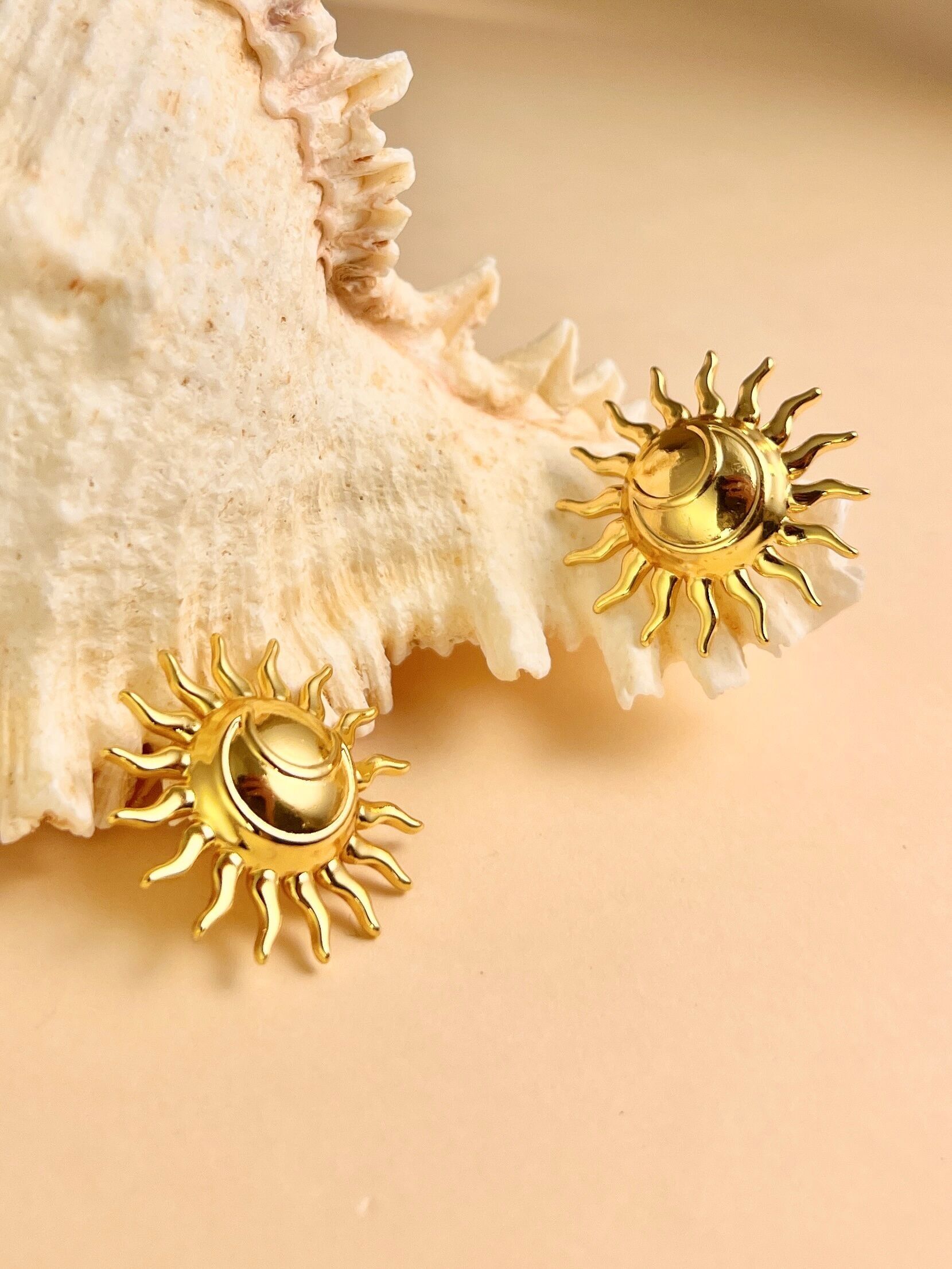 Gold Sun Earrings in Stainless Steel