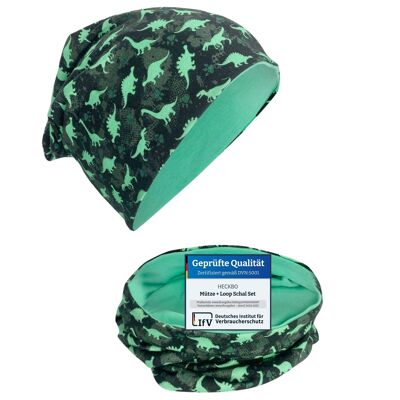 Children's Beanie Hat & Loop Set - Dinosaur