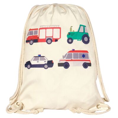 Bolsa de deporte infantil con diseño de coches en color beige