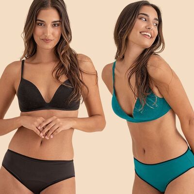 Pack : 2 bikinis menstruels Céline pour adolescentes à flux abondant.