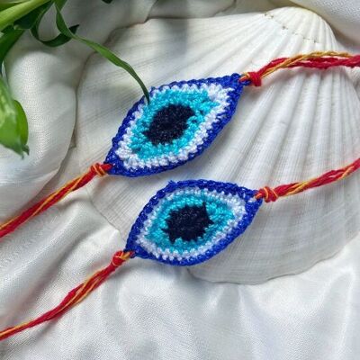 Rakhi Nazar suave de punto con gran ojo malvado hecho a mano para Raksha Bandhan