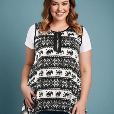 Ensemble top + sous pull grande taille blanc (A076)