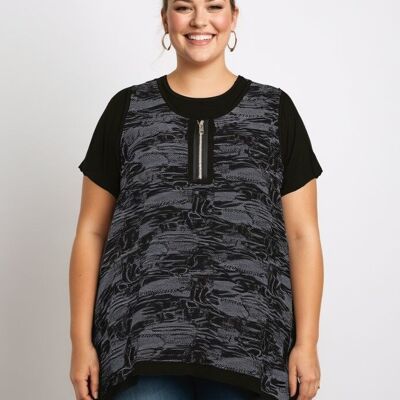 Ensemble top + sous pull grande taille noir (A076)