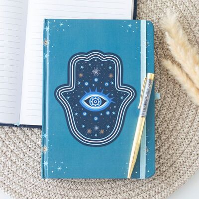 Cuaderno A5 Mano de Hamsa con bolígrafo con chip de cristal