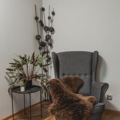 Tapis en peau de mouton marron naturel, peau de mouton exceptionnelle, cuir de mouton, tapis, moquettes, Schaffell Hygge