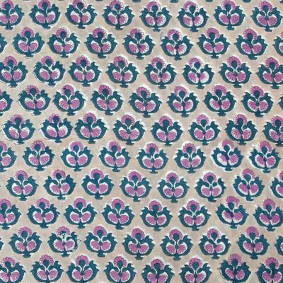 Peacock Blooming Print Hand Block Printed Fabric - 10mts
