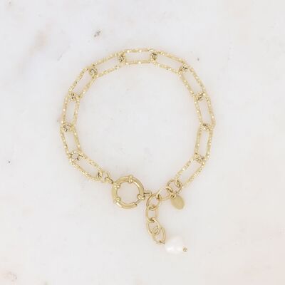 Bracelet - maille ovale diamantée et perle d'eau douce