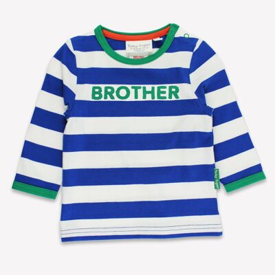Camiseta de manga larga con apliques Brother de rayas azules orgánicas