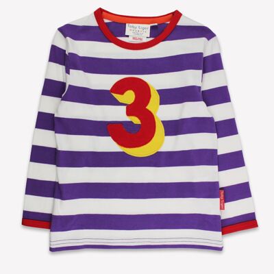 T-shirt a maniche lunghe con tre strisce viola applicate in tessuto organico