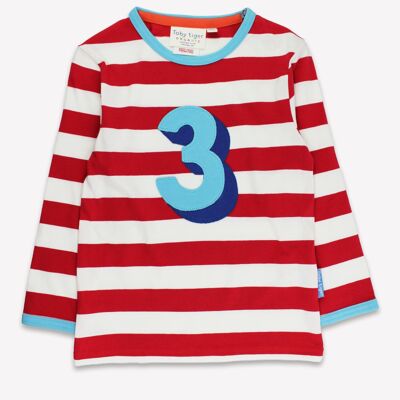 Camiseta orgánica de manga larga con tres apliques de rayas rojas