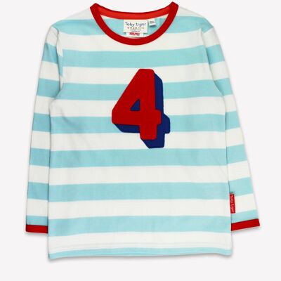 Camiseta de manga larga con cuatro apliques de rayas azules orgánicas