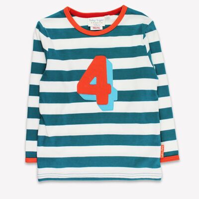 T-shirt a maniche lunghe con quattro applicazioni a righe color verde acqua