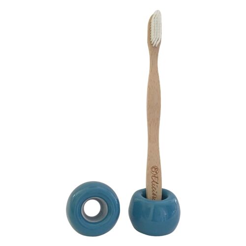 Handgemaakte tandenborstelhouder van keramiek - blauw
