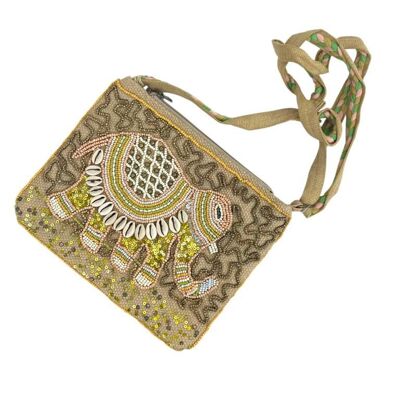 Borsa in juta fatta a mano con ricamo e disegno di elefante