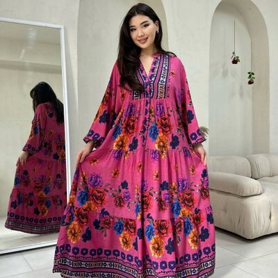 Tunique Fluide en Viscose Imprimée Orange et Bleu pour l'Eté