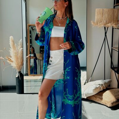 Blue and Green Printed Viscose Flowing Tunic