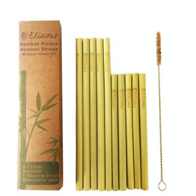 Duurzame bamboe rietjes - set van 10 met borsteltje