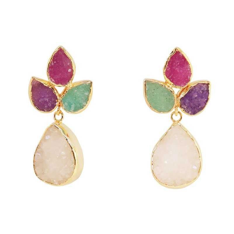 Orecchini in salsa fucsia. Viola. Verde e bianco