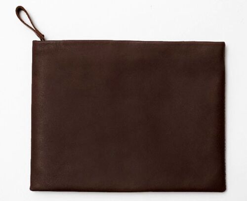 Pochette en cuir zippée M Chocolat