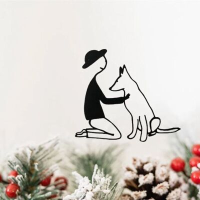 Décoration murale, chien et garçon, 12cm, noir