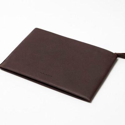 S Chocolate Zipped Leather Pouch