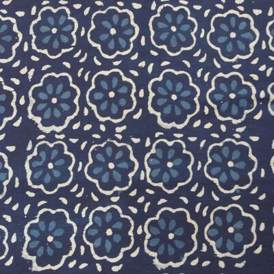 Tissu imprimé à la main motif floral Ladyfinger blanc indigo - 10 m