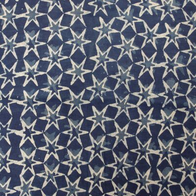 Tissu imprimé à la main Indigo White Star - 10 m