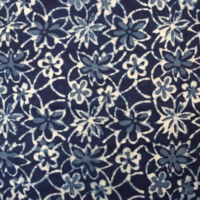 Tissu Jaal imprimé à la main à motif floral blanc indigo - 10 m
