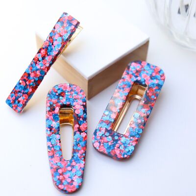 Blue and Red Joy Sequin Barrette