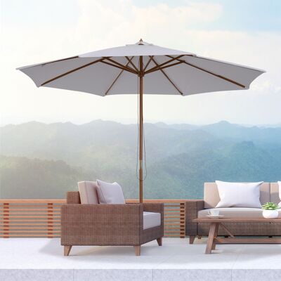 KILO ombrellone in legno 300 cm ombrellone in legno ombrellone da giardino ombrellone da balcone bambù bianco crema |