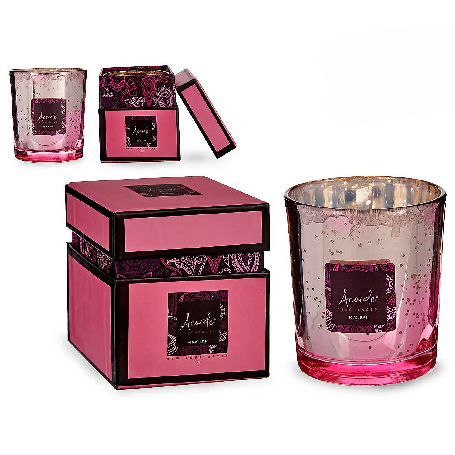 Duftkerze im Glas mit Schachtel, duftet nach Erdbeeren und Sahne.200 ml, 42h Farbe: Rosa