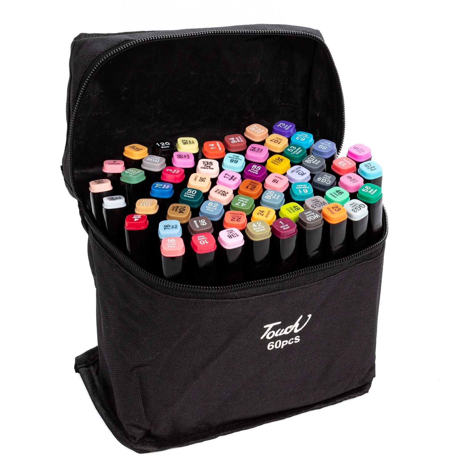 Set di 60 pennarelli in colori assortiti. Doppia punta: fine e larga nello stesso pennarello.