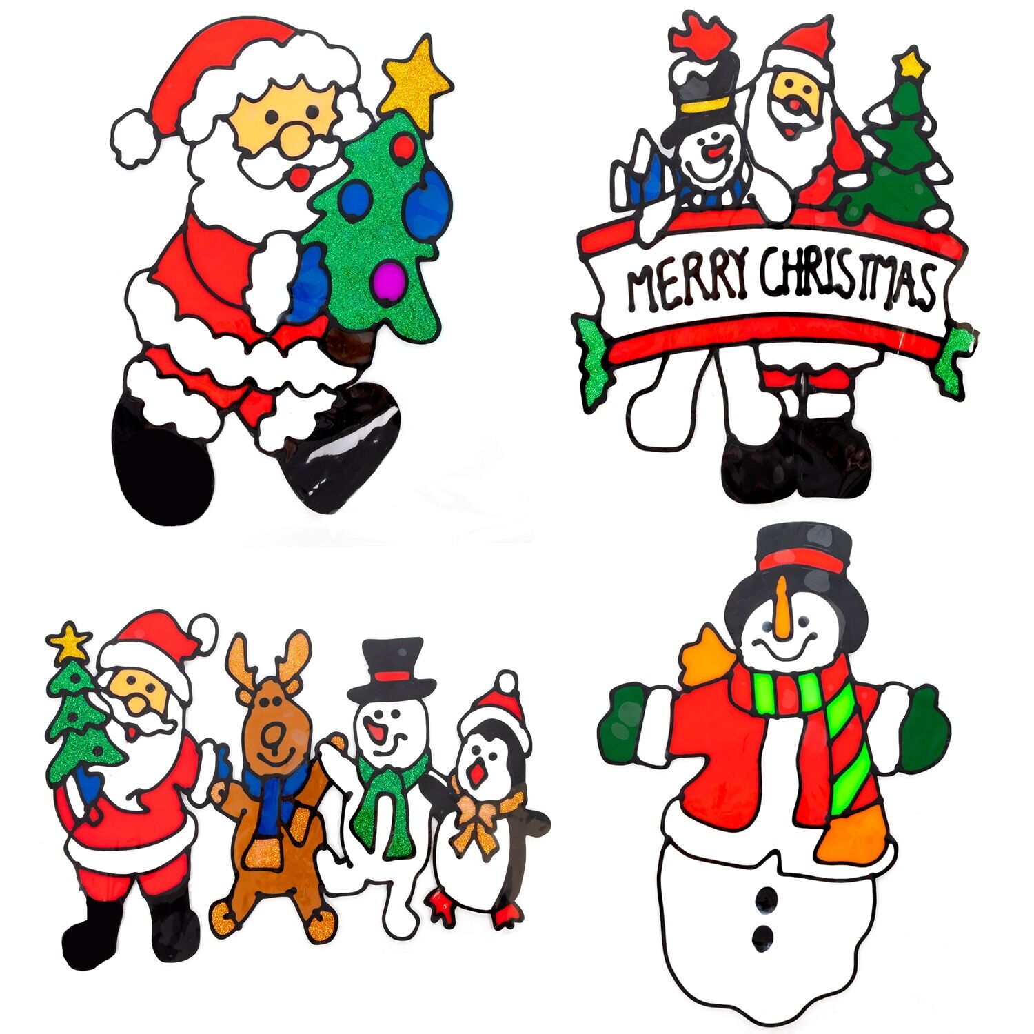 Confezione da 4 adesivi in ​​gel per finestre. 35x25cm. Disegni assortiti. Colore:Multicolore