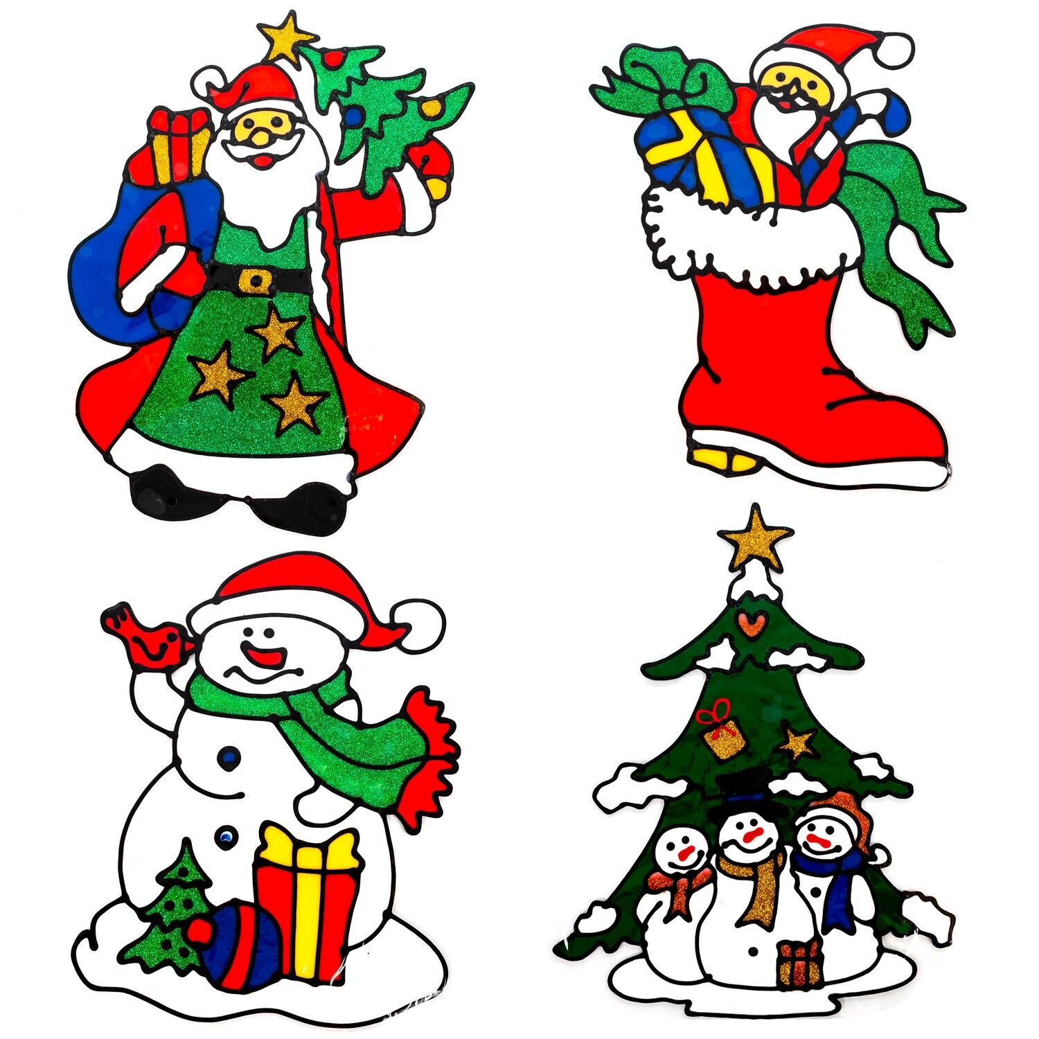 Confezione da 4 adesivi in ​​gel per finestre, 30x25 cm. Disegni assortiti. Colore:Multicolore