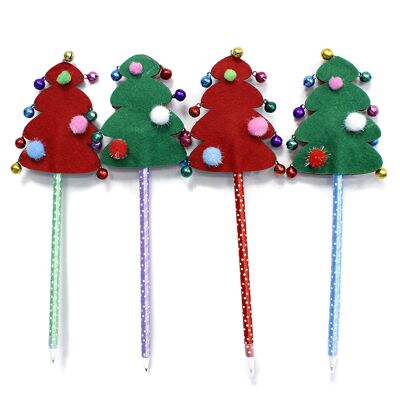 Bolígrafo de Navidad 25cm. Adorno de fieltro con cascabeles. Colores aleatorios. Color:Multicolor