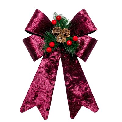 Noeud décoré de pommes de pin, de cerises et d'aiguilles de pin.Couleur : Rouge