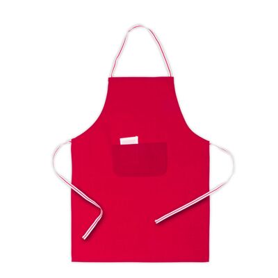 Bacatus, grembiule con doppia tasca anteriore e cinghie di regolazione bicolore. Tagliare sopra il ginocchio.Colore: rosso