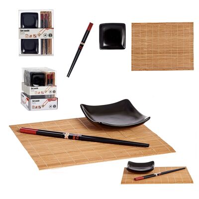Ceramic and bamboo sushi set, 6 pieces.Color: Light Brown