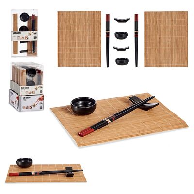 Set de sushi de loza y bambú. Incluye 8 piezas. Color:Marrón Claro